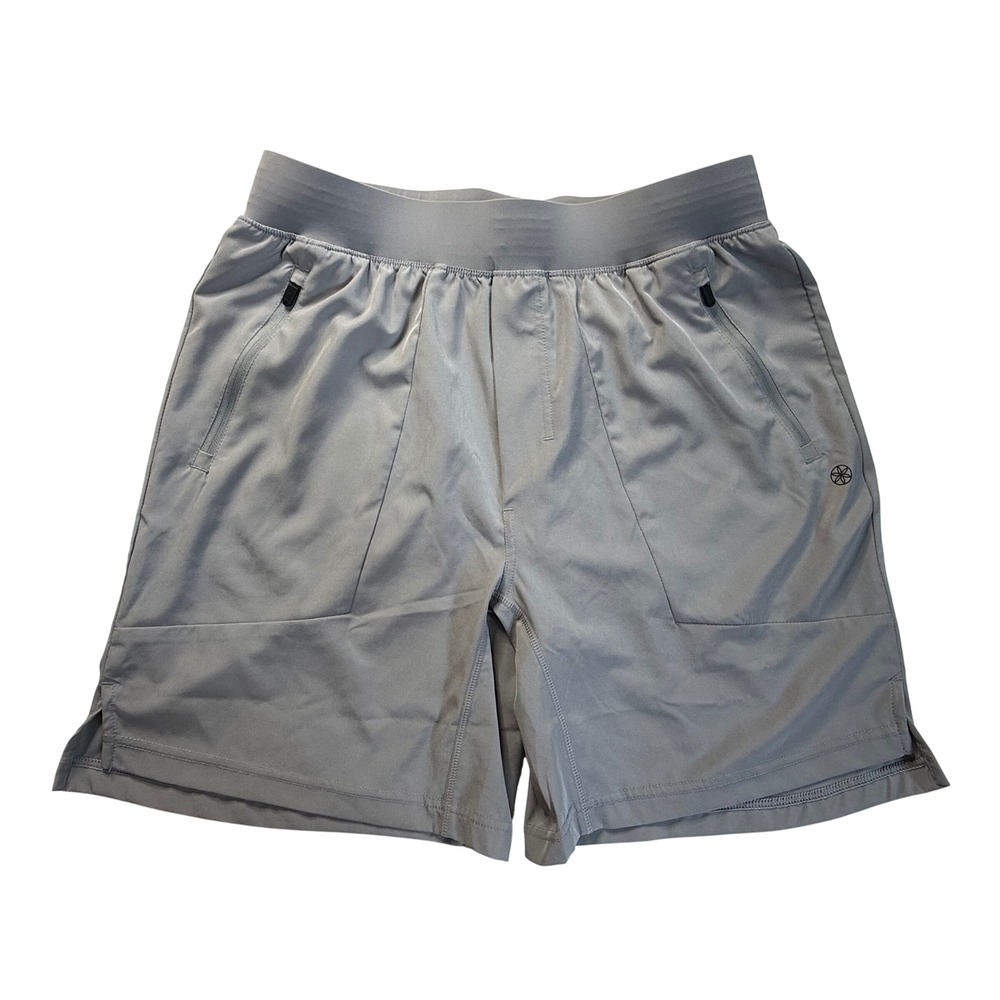 Gaiam Mens Gray Athletic Yoga Gym Shorts Size Medium Zipper Pockets Stretch